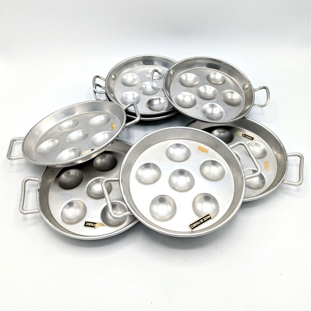 Lot of SEVEN Vintage Made in France Aluminum Escargot Serving Tray Baking Dishes